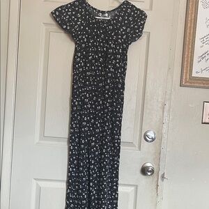 Janina Girls Black Floral Rayon Top - Black with Cream & Blue Floral